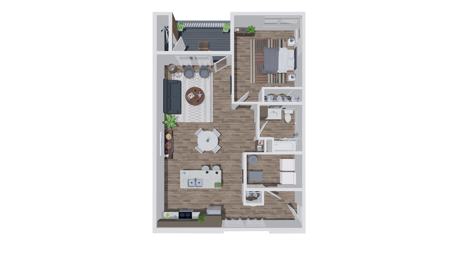 Floor plan for 1 bed, 1 bath, 969 sqft